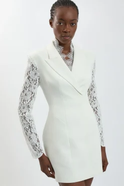 Robe Blazer Mini En Dentelle Stretch Avec Manches En Dentelle