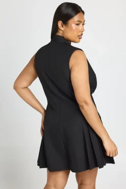 Robe Blazer Patineuse Plissée Sans Manches Ajustée Grande Taille