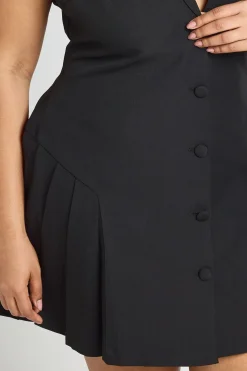 Robe Blazer Patineuse Plissée Sans Manches Ajustée Grande Taille