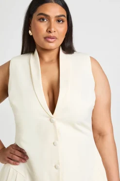 Robe Blazer Patineuse Plissée Ajustée Sans Manches Grande Taille
