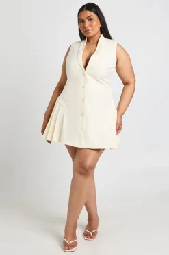 Robe Blazer Patineuse Plissée Ajustée Sans Manches Grande Taille