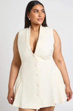 Robe Blazer Patineuse Plissée Ajustée Sans Manches Grande Taille