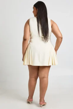 Robe Blazer Patineuse Plissée Ajustée Sans Manches Grande Taille
