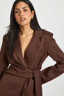 Robe Blazer Portefeuille avec Ceinture Nouée
