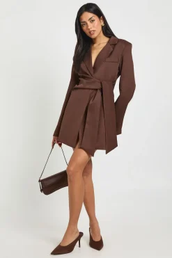 Robe Blazer Portefeuille avec Ceinture Nouée