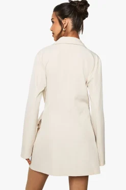 Robe blazer portefeuille cintrée à l'avant, effet lin