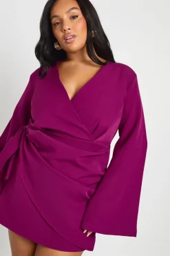 boohoo Robe blazer portefeuille à l'avant pour grande taille<Femme Robes À Manches Longues|Robes