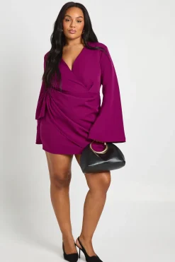 boohoo Robe blazer portefeuille à l'avant pour grande taille<Femme Robes À Manches Longues|Robes