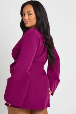 boohoo Robe blazer portefeuille à l'avant pour grande taille<Femme Robes À Manches Longues|Robes