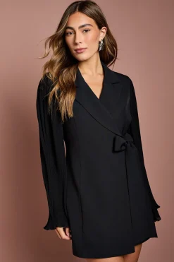 Robe Blazer Portefeuille à Manches Longues Plissées