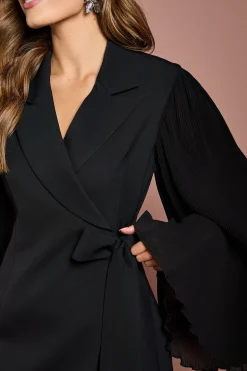 Robe Blazer Portefeuille à Manches Longues Plissées
