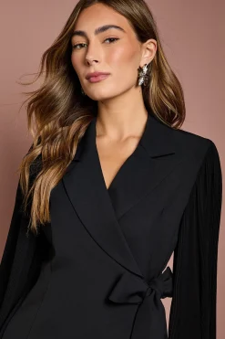 Robe Blazer Portefeuille à Manches Longues Plissées