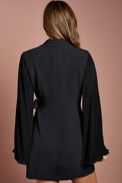 Robe Blazer Portefeuille à Manches Longues Plissées