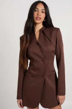 Robe Blazer Sans Col à Boutonnage Devant