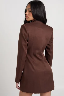 Robe Blazer Sans Col à Boutonnage Devant