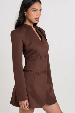 Robe Blazer Sans Col à Boutonnage Devant