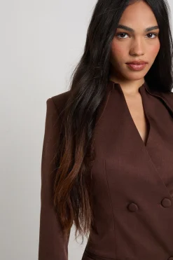 Robe Blazer Sans Col à Boutonnage Devant