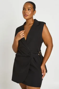 Robe Blazer Sans Manches Grande Taille Avec Détail Croisé Et Boucle