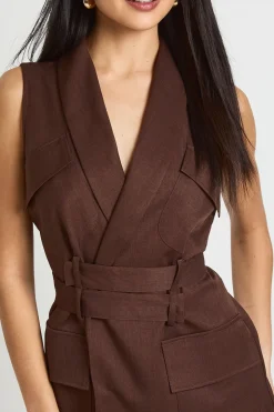 Robe Blazer Sans Manches Style Gilet Utilitaire Avec Ceinture