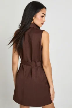 Robe Blazer Sans Manches Style Gilet Utilitaire Avec Ceinture
