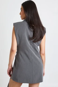 Robe Blazer Sans Manches À Taille Nouée Aspect Lin