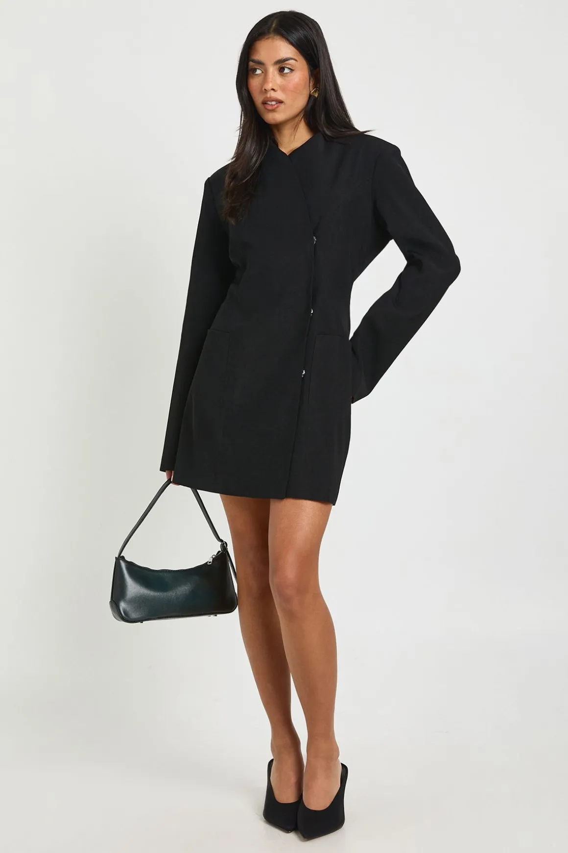 Robe Blazer Structurée à Col Montant et Devant Croisé