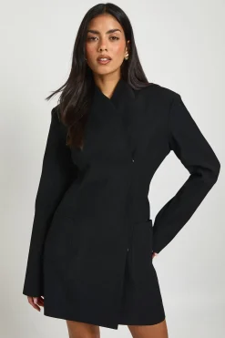 Robe Blazer Structurée à Col Montant et Devant Croisé