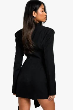 Robe Blazer Structurée à Détail Enveloppé sur Mesure