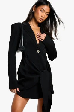 Robe Blazer Structurée à Détail Enveloppé sur Mesure