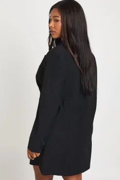 Robe Blazer Surdimensionnée Grande Taille à Boutons Corne et Col Croisé
