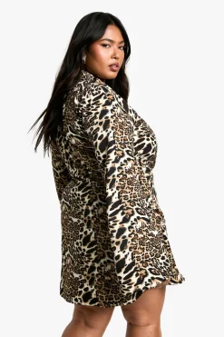 Robe blazer sur-mesure grande taille à imprimé léopard et détail boucle