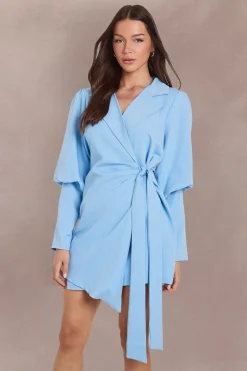Robe Blazer À Taille Nouée Et Manches Volumineuses