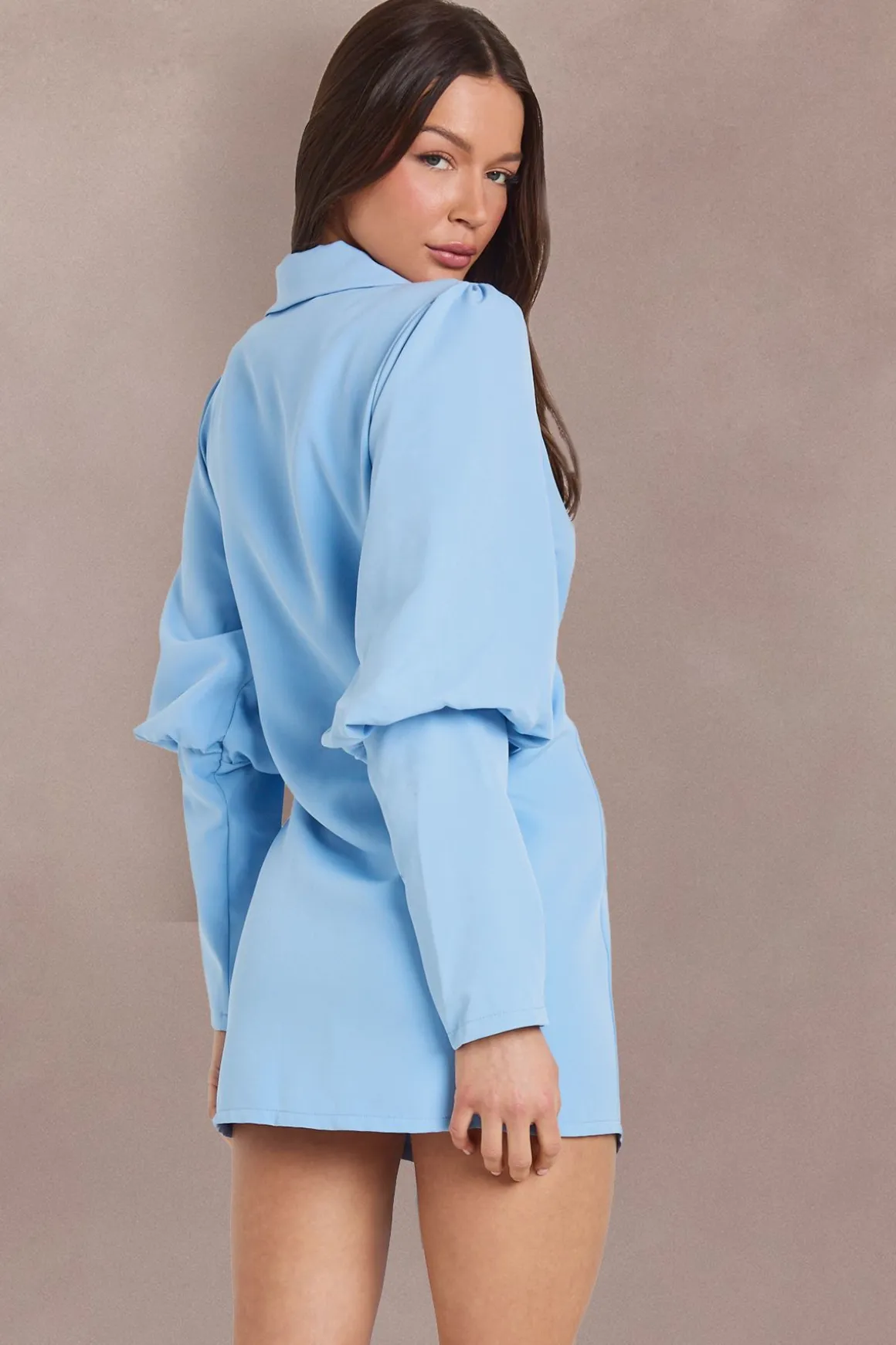 Robe Blazer À Taille Nouée Et Manches Volumineuses