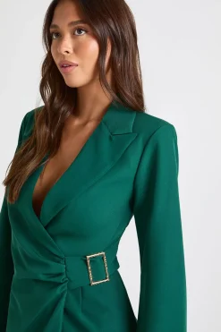 Robe blazer à taille nouée et manches évasées