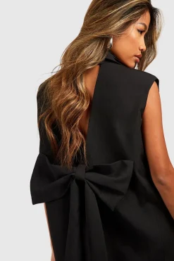 Robe Blazer Tailleur à Dos Ouvert avec Nœud