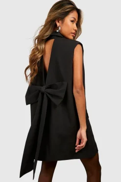 Robe Blazer Tailleur à Dos Ouvert avec Nœud