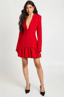 Robe Blazer Tall à Décolleté Plongeant et Ourlet Asymétrique