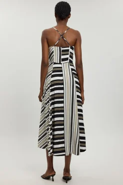 KarenMillen Robe À Bretelles En Viscose À Rayures Contrastées<Femme Robes|Robes Mi-Longues