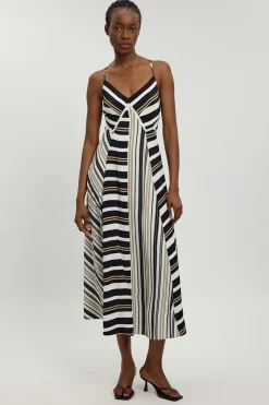 Robe À Bretelles En Viscose À Rayures Contrastées Petite
