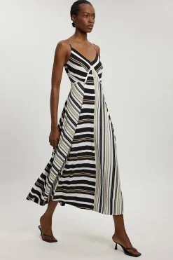 Robe À Bretelles En Viscose À Rayures Contrastées Petite