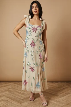Robe À Bretelles Nouées Ornée De Sequins