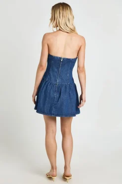 Robe Bustier En Denim À Ourlet Tombant Petite Taille
