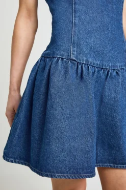 Robe Bustier En Denim À Ourlet Tombant Petite Taille