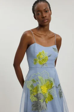Robe Bustier En Organza Brodé De Motifs Floraux