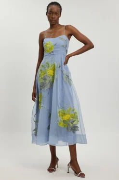 Robe Bustier En Organza Brodé De Motifs Floraux