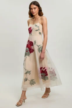 KarenMillen Robe Bustier En Organza À Broderie Florale<Femme Robes|Robes Longues