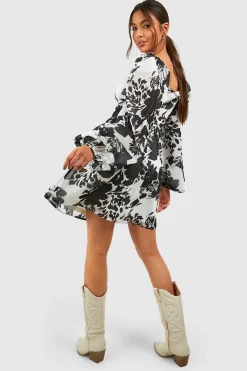 Robe bustier froncée à imprimé fleuri