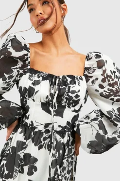 Robe bustier froncée à imprimé fleuri