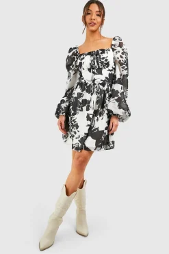 Robe bustier froncée à imprimé fleuri