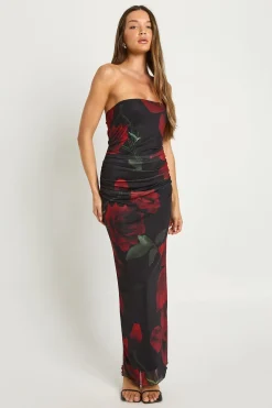 boohoo Robe bustier longue fleurie en mesh<Femme Robes|Robe Invitée Mariage